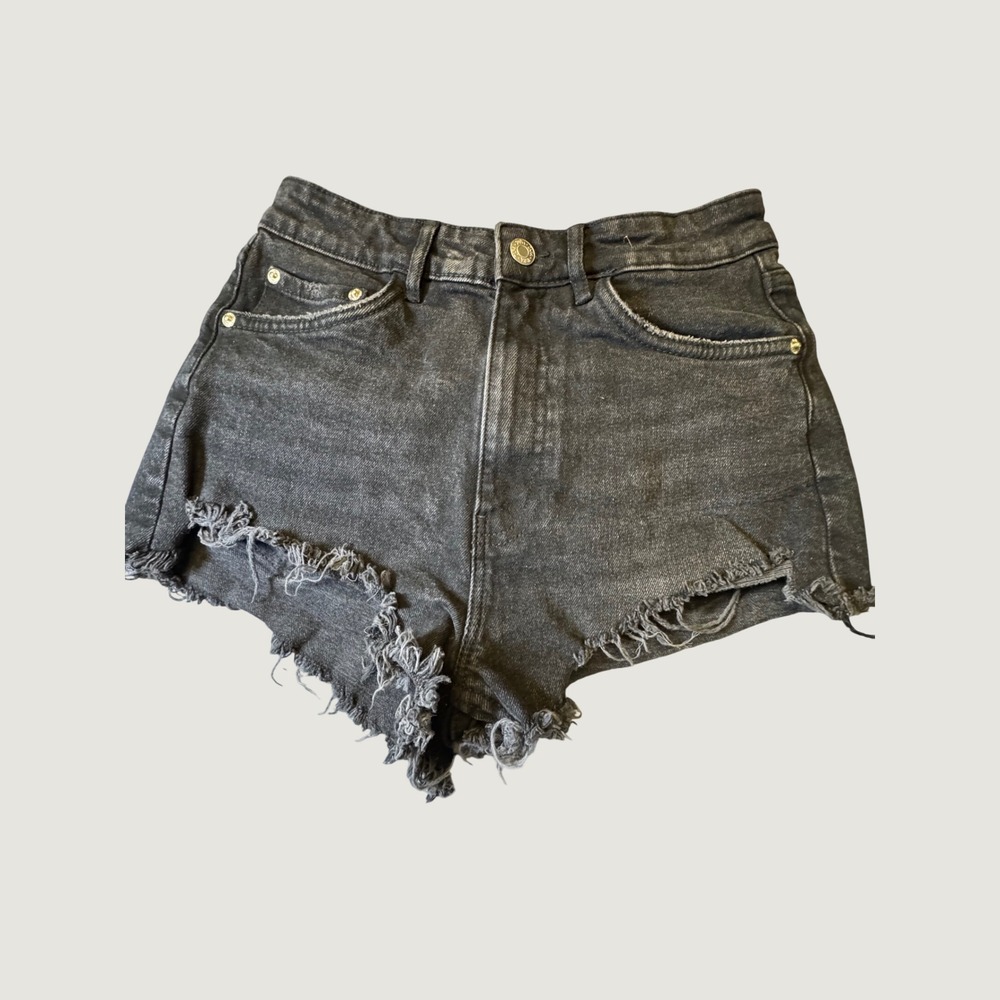 Zara Womens Black High Waisted Frayed Denim Cut Off Shorts Size 4 EUR 36 MEX 26